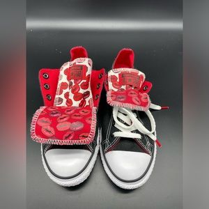 Converse All Star Chuck Taylor Sz 5 Double Tongue Print Lipstick Red Black